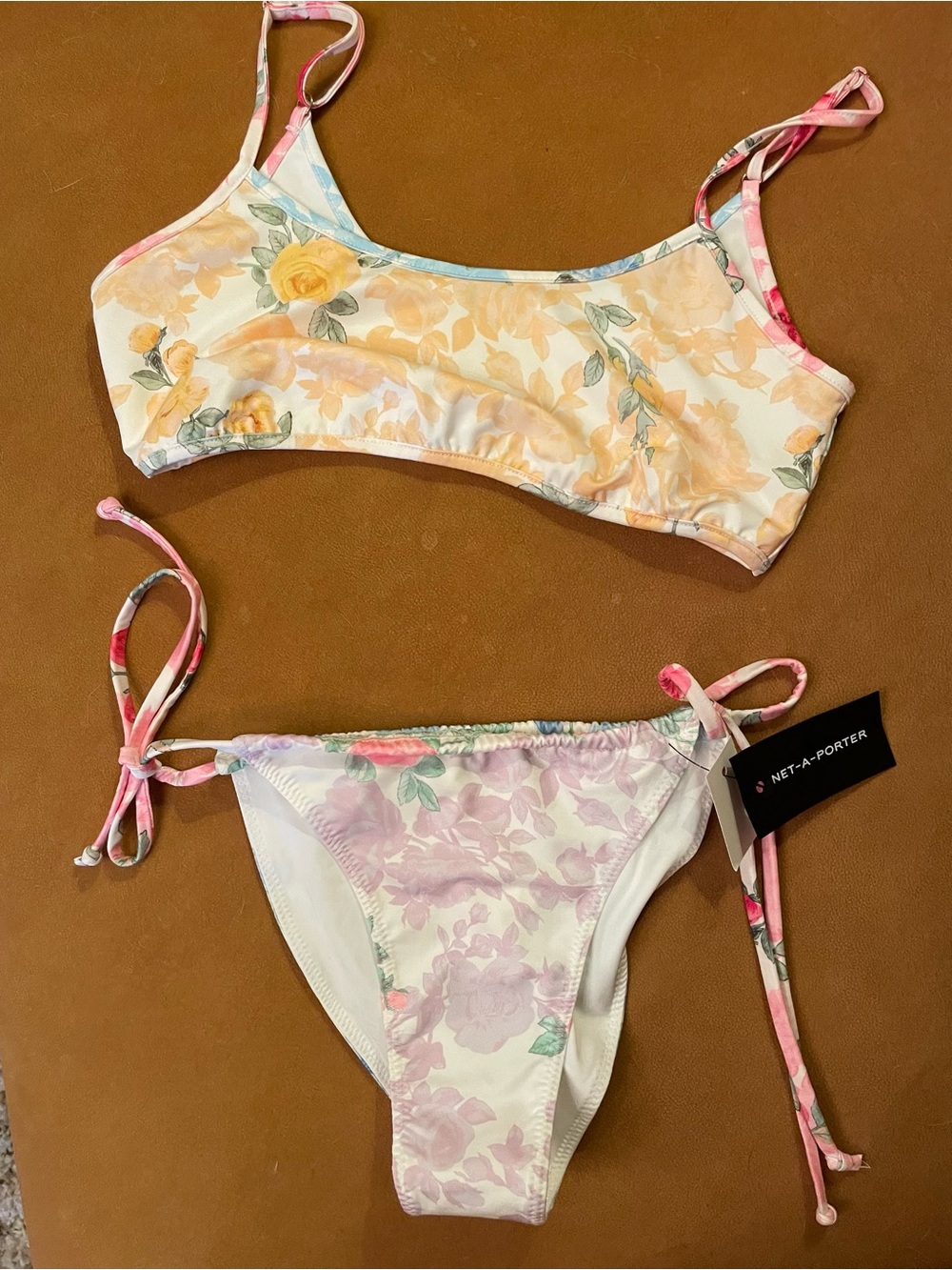 LoveShackFancy Pink and White Floral Tie-Side Bikini set